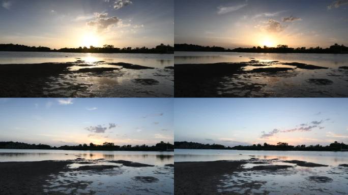 延时拍摄湖边日落