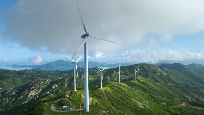 4K 海岛风车山风力发电绿色清洁能源航拍