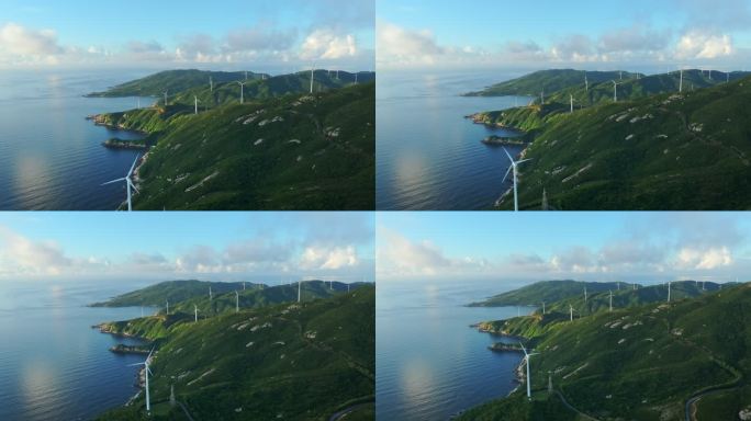 4K 海岛风车山风力发电绿色清洁能源航拍