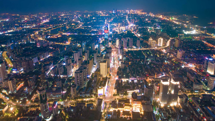 济南城市晚上夜景航拍