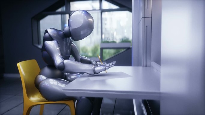 机器人在客厅里。未来的概念。逼真的4k动画。