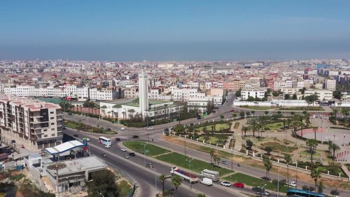 无人机镜头摩洛哥卡萨布兰卡市