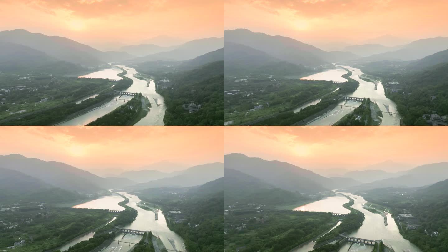 都江堰-夕阳-航拍