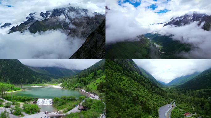 四川毕棚沟雪峰航拍自然美景