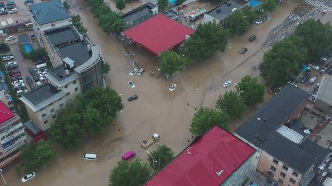 北京门头沟暴雨洪水水淹车山洪航拍