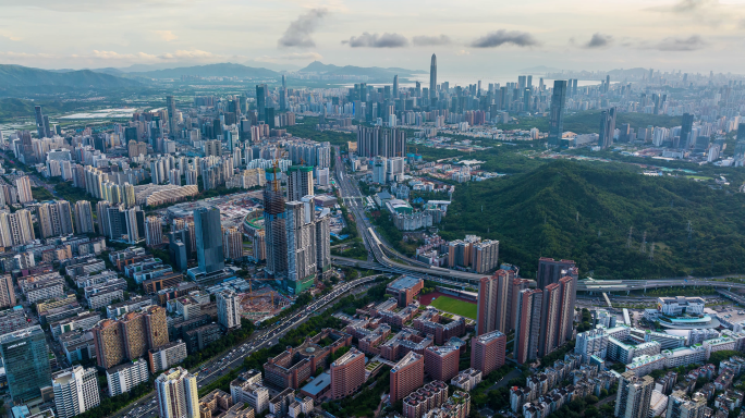 深圳大景黄昏日落航拍延时