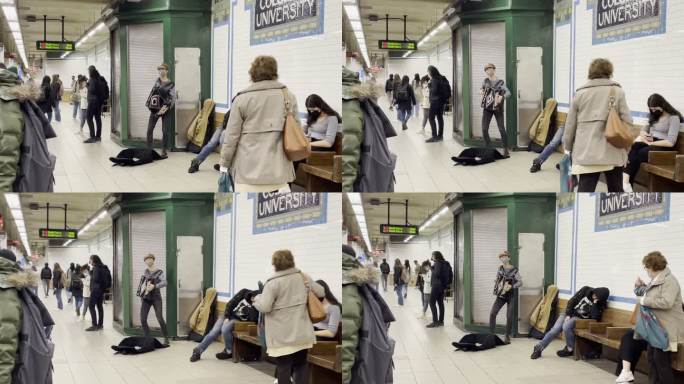 纽约地铁站街头艺术家手风琴表演