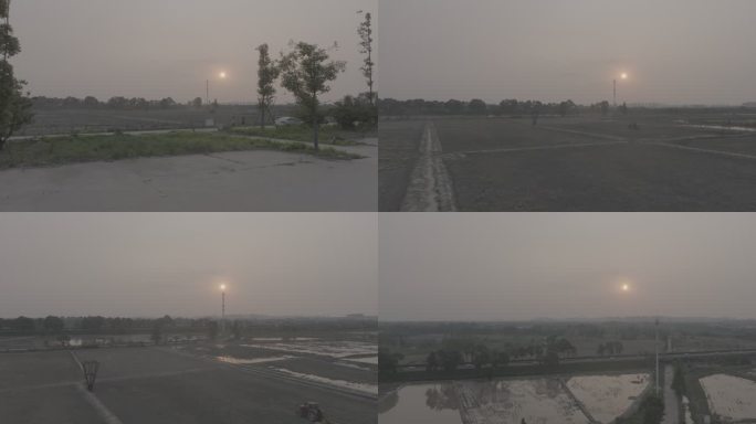 04夕阳航拍成都绕城高速湿地公园农田