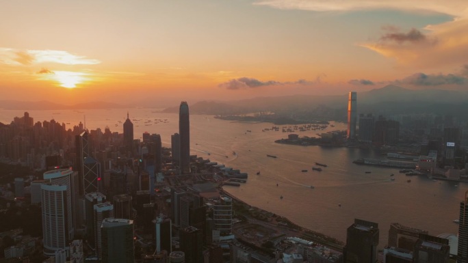黄昏鸟瞰香港岛世界三大金融中心港澳台旅游