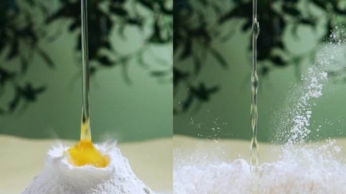 鸡蛋掉落面粉