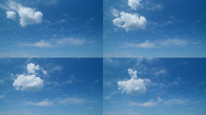 蓝色的天空背景与微小的卷云蓬松的云。天气预报，假期的概念。间隔拍摄。