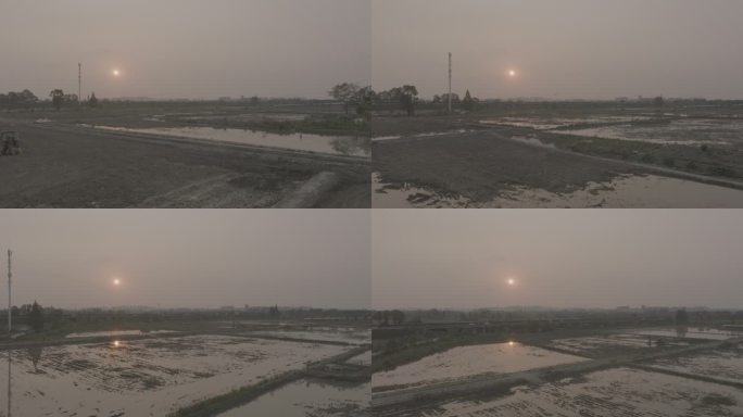 01下午夕阳航拍成都绕城高速湿地公园农田