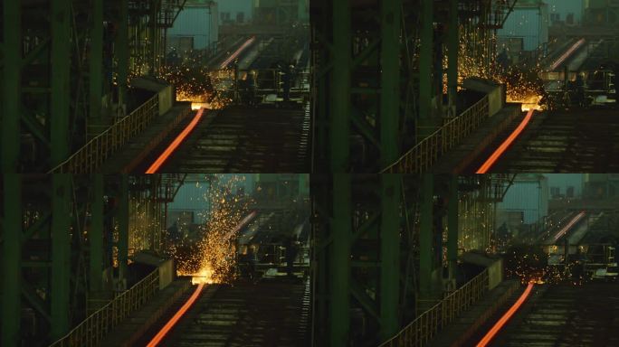 钢铁传送带飞溅起的火花