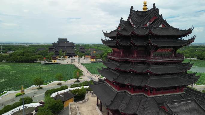 苏州重元寺水月观音美景航拍（阳澄湖）