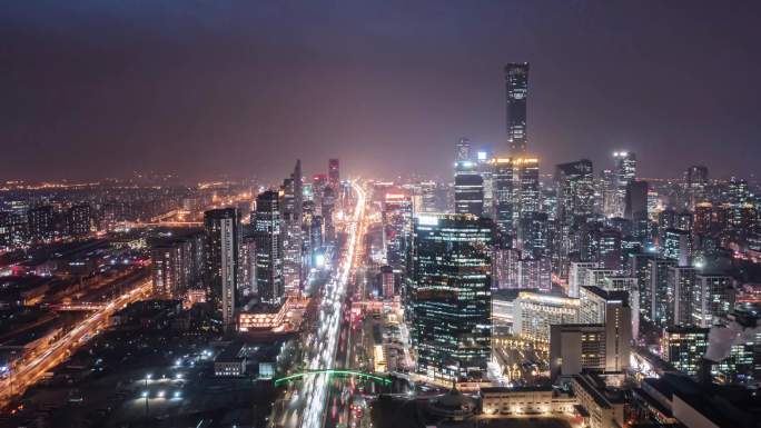 北京CBD中心区航拍延时夜景