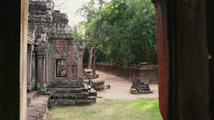 吴哥窟的塔普伦寺遗址，树木丛生，柬埔寨