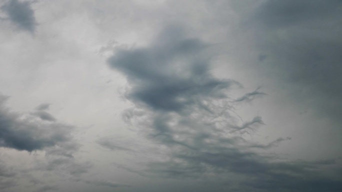 雨云在天空中移动的4k延时镜头，乌云像绘画一样翻滚穿过天空。