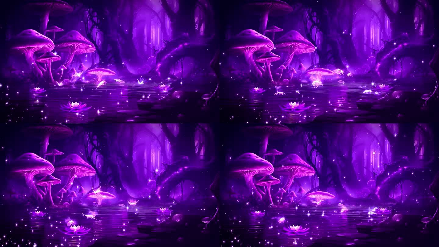 紫色唯美梦幻湖面蝴蝶视频素材