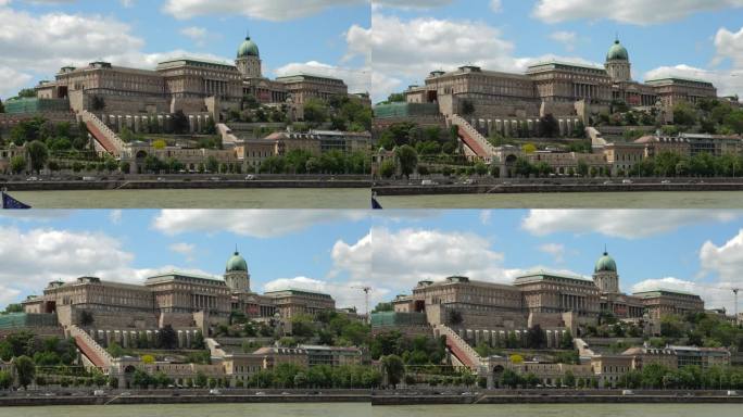 多瑙河西岸，布达城堡和蓝天白云在晴朗的春天在布达佩斯，匈牙利。