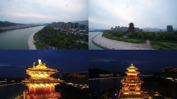 4K浙江丽水古城夜景，塔