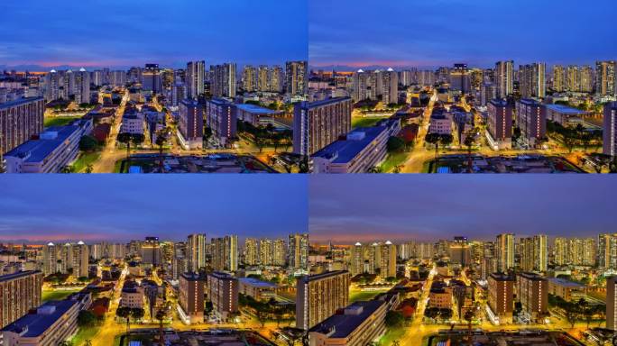 新加坡:社区夜景灯火辉煌车流
