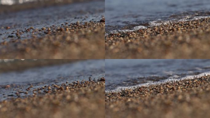 沙滩 碎石 波浪 湖水