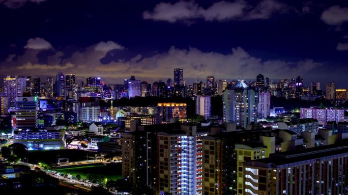 新加坡的天际线新加坡夜景延时夜晚城市灯光