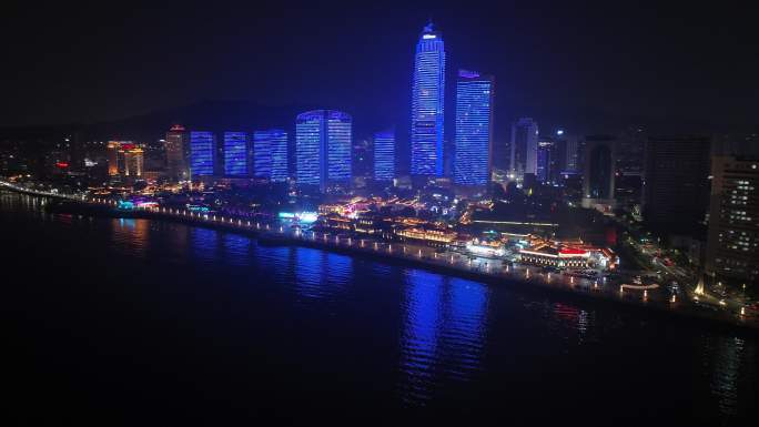 航拍烟台滨海广场夜景