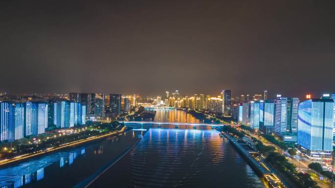 航拍福州夜景延时合集闽江夜景风光