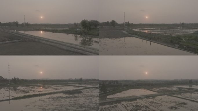 02夕阳航拍成都绕城高速湿地公园农田