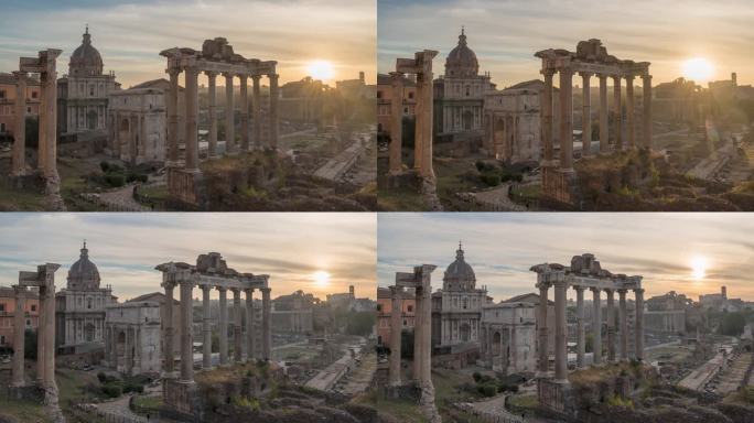 延时拍摄的罗马广场遗址是意大利罗马著名的古代旅游地标。