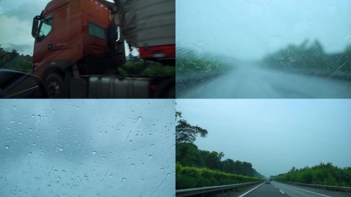 阴雨天高速路行驶的货车