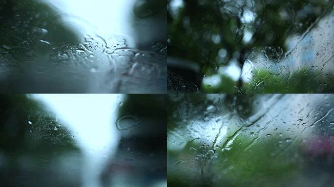 下雨车玻璃雨滴车玻璃上的雨滴写意雨刷