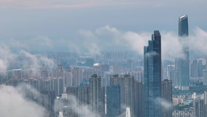 武汉地标CBD摩天大楼天际线风光