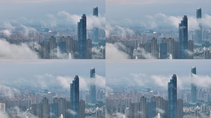 武汉地标CBD摩天大楼天际线风光