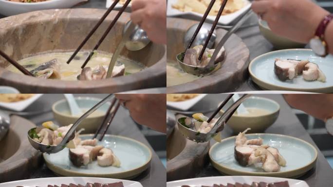 用筷子夹菜吃鱼肉