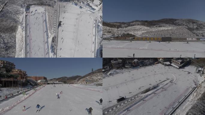 4K航拍安吉云上草原雪景滑雪