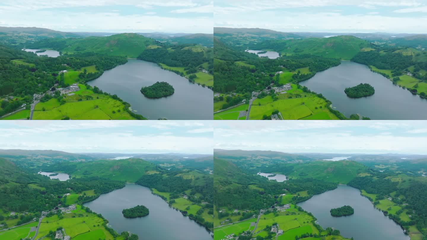 无人机拍摄的英国英格兰坎布里亚郡湖区