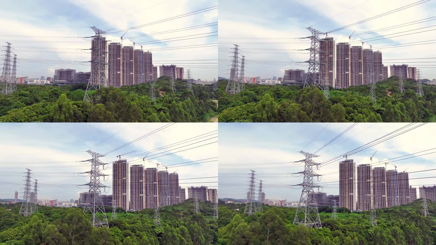航拍城市电网电力铁塔电塔电能电投