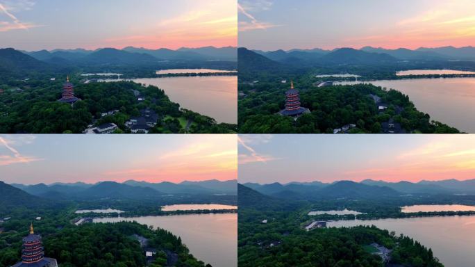 中国杭州西湖雷峰塔日落 西湖十景雷峰夕照