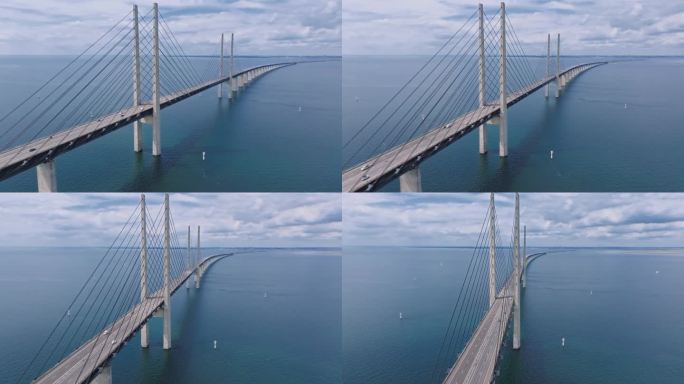 波罗的海上厄勒海峡大桥的全景鸟瞰图