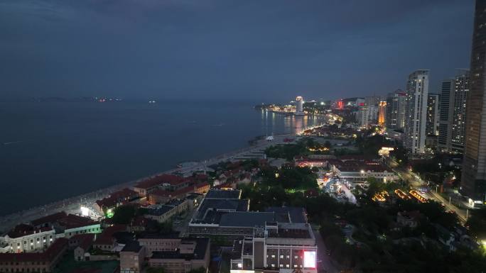 航拍烟台滨海广场夜景