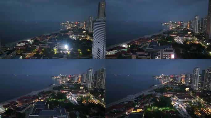 航拍烟台滨海广场夜景