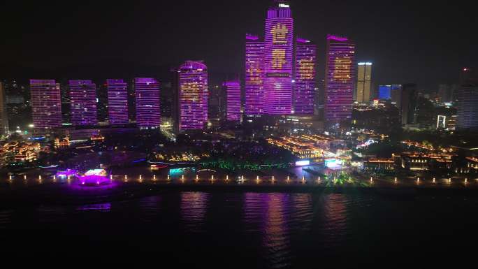 航拍烟台滨海广场夜景