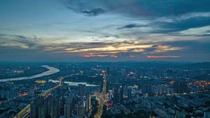 南宁西乡塘区大学东路夜景航拍延时视频