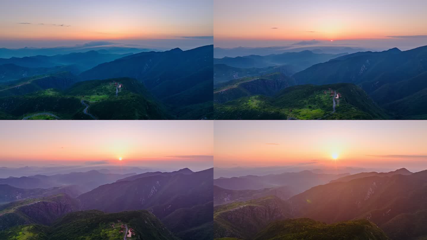 郑州嵩山嵩顶高山草甸日出航拍延时摄影