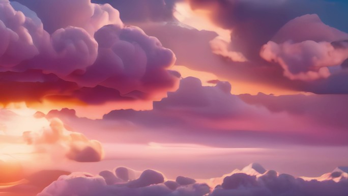 迪士尼风格卡通云层 夕阳 童话世界