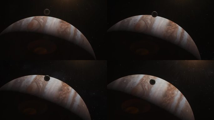 逼真的3D动画木星和它的卫星