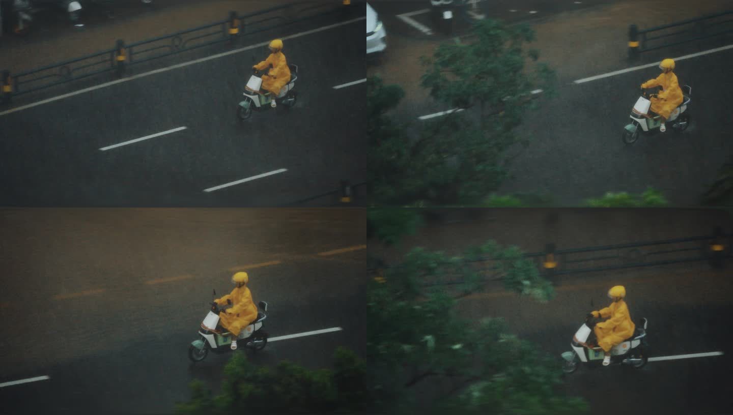 暴风雨中骑行的人