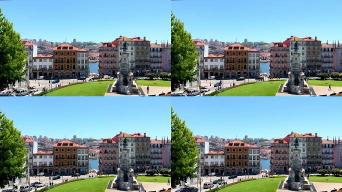 波尔图，葡萄牙——从城市一侧看里贝拉海滨，游客